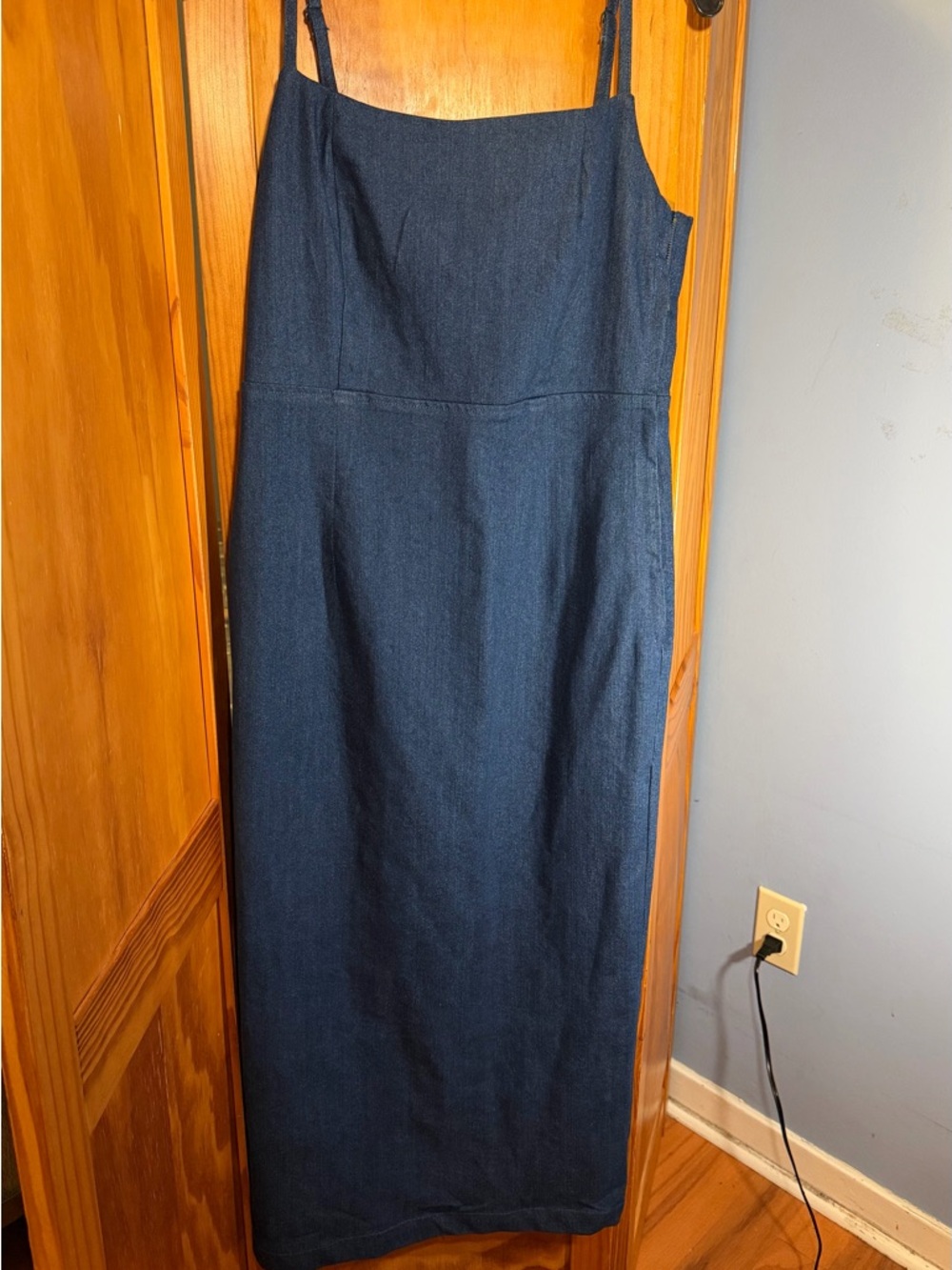 Jason Wu Dark Blue Denim Pencil Midi Dress with Spaghetti Straps | Size M